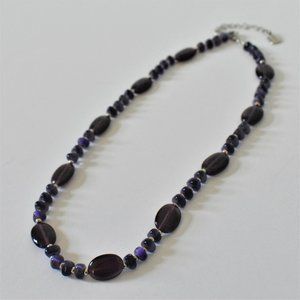 Chaps Silver Tone and Purple Glass Bead Necklace